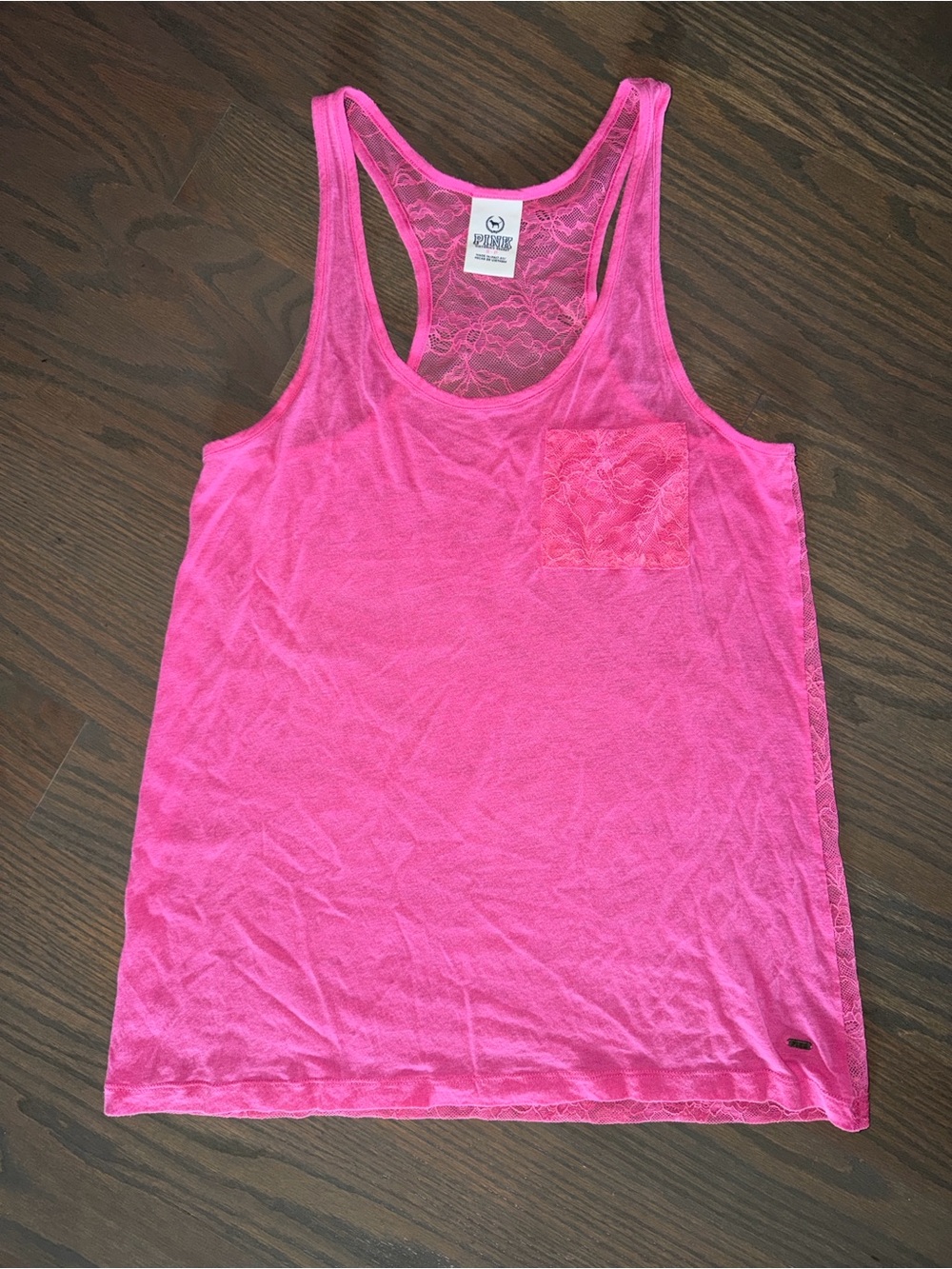 PINK Victoria's Secret Hot Pink Lace Tank